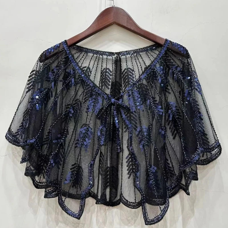 Leaf Pattern Sequin Capelet for Layering over Dresses and Tops