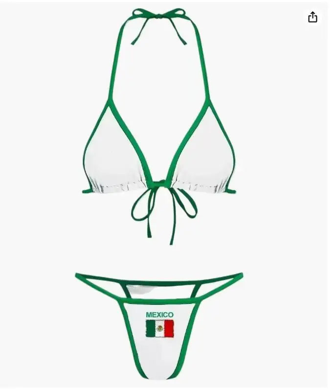 Women's Flag Print Triangle Bikini Top and Tie Side Thong Set