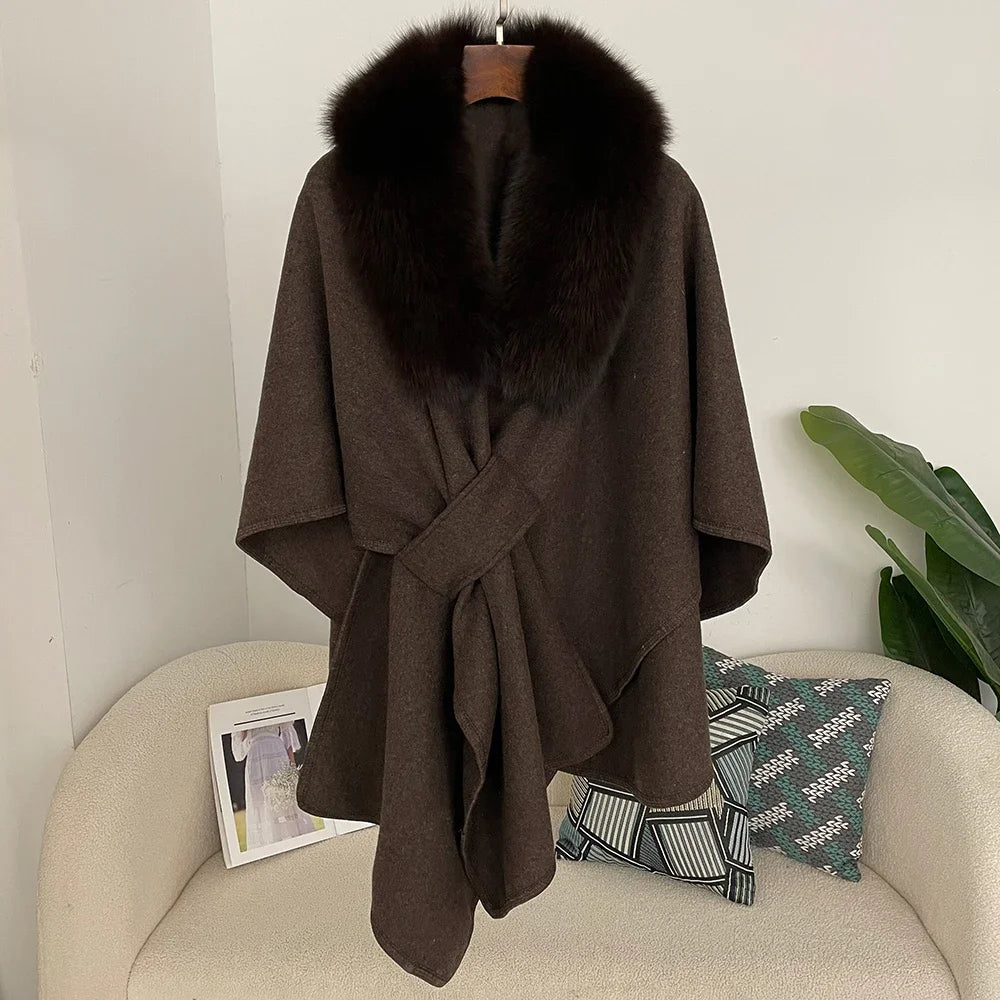 Plush Collar Tie Front Cape for Layering over Outfits
