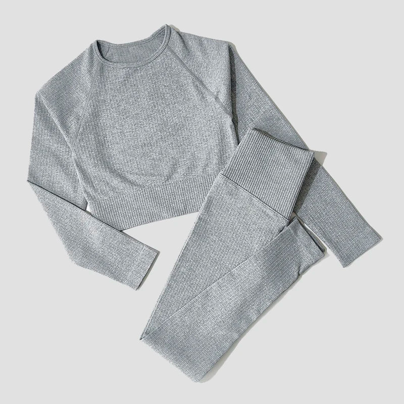 Women's Long Sleeve Crop Top And Leggings Yoga Set