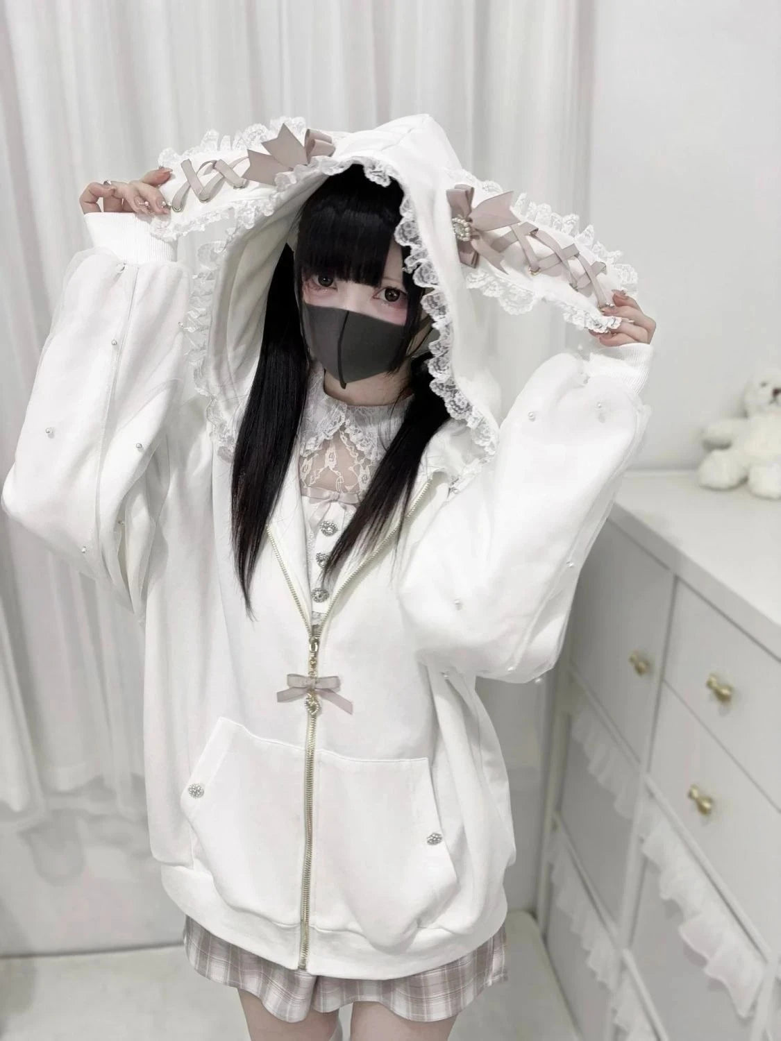 Cat Ear Long Sleeve Full Zip Casual Hoodie
