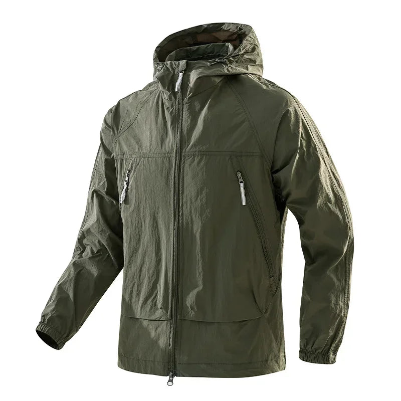 Hooded Long Sleeve Full Zip Outdoor Hiking Jacket with Pockets