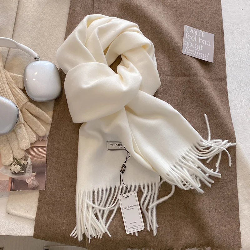 Solid Long Fringed Scarf for Draped Neck Styling