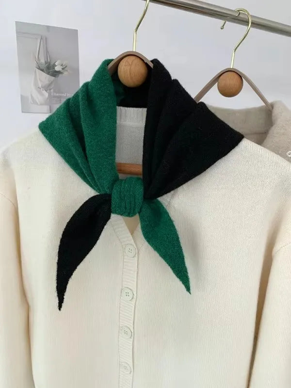 Striped Triangle Knit Scarf with Tieable Pointed Ends