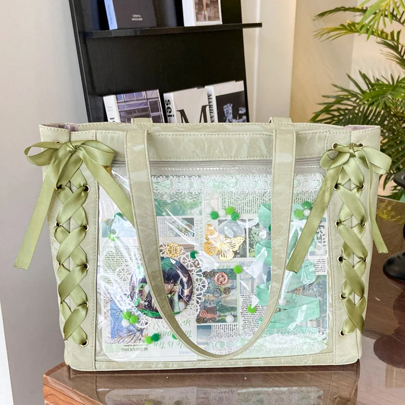 Decorative Display Tote Bag with Transparent Front Pocket