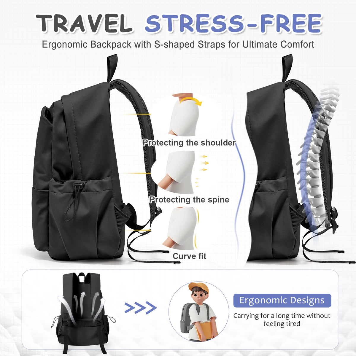 Everyday Student Backpack with Zipper Opening and Twin Shoulder Carry Straps