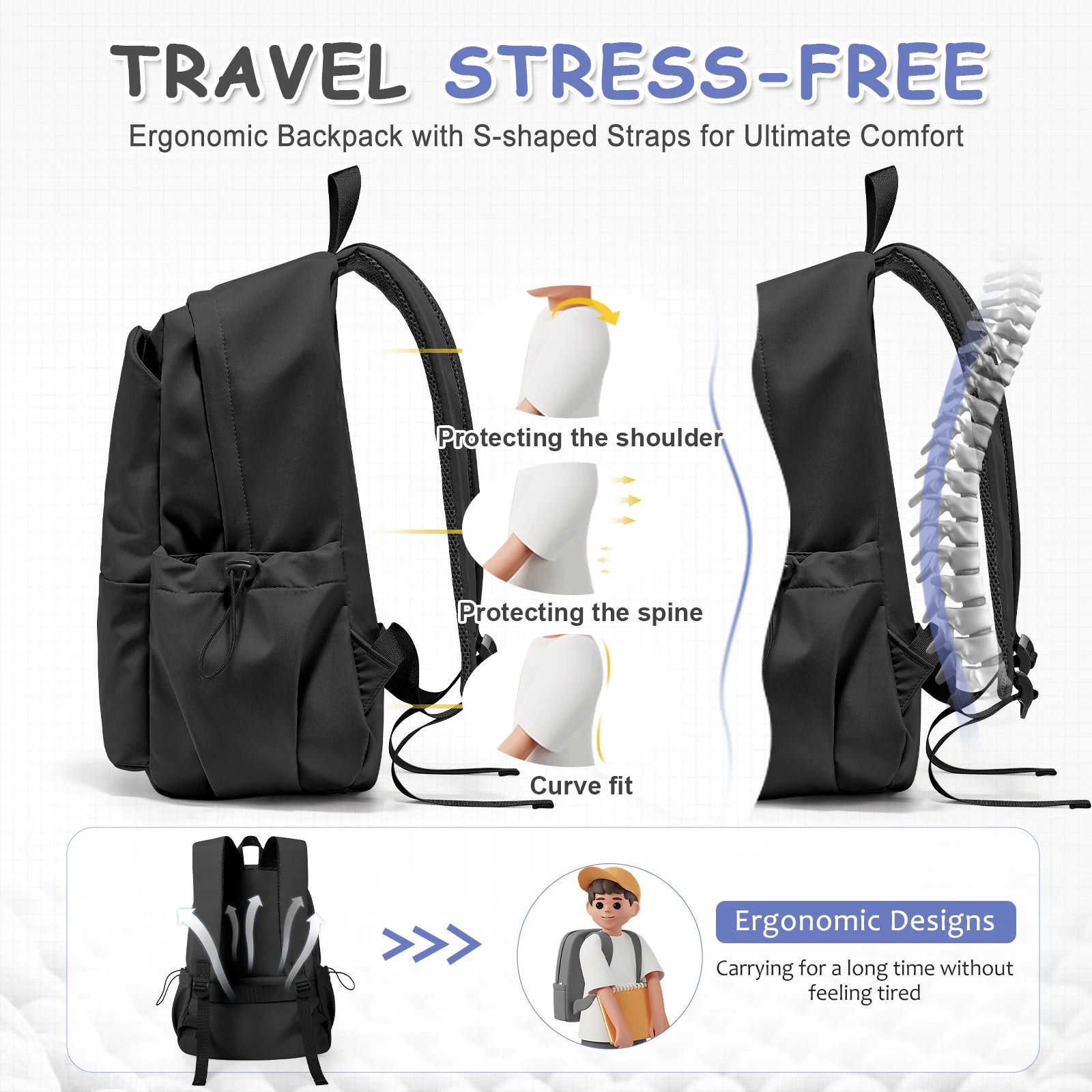 Everyday Student Backpack with Zipper Opening and Twin Shoulder Carry Straps