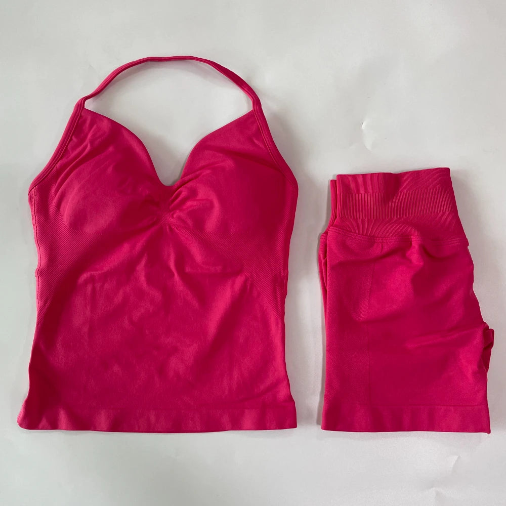 Women's Halter Tank And Shorts Yoga Set For Workout Outfits