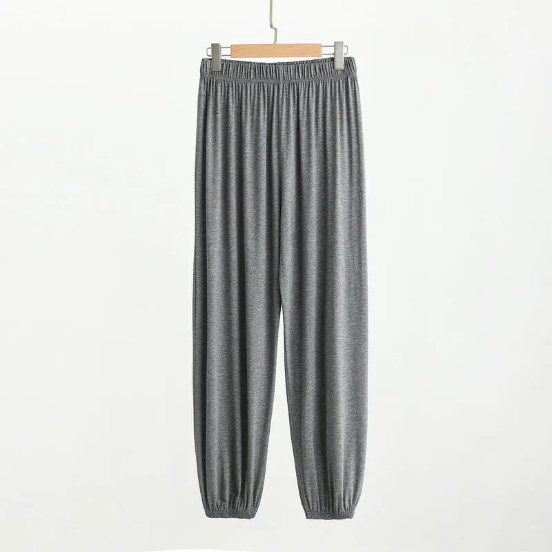 Men's Solid Elastic Waist Cuffed Long Lounge Pajama Pants