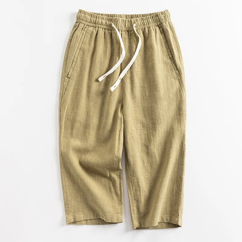 Women's Cotton-Linen Calf-Length Regular-Fit Pants with Drawstring Waist for Casual Summer Outfits