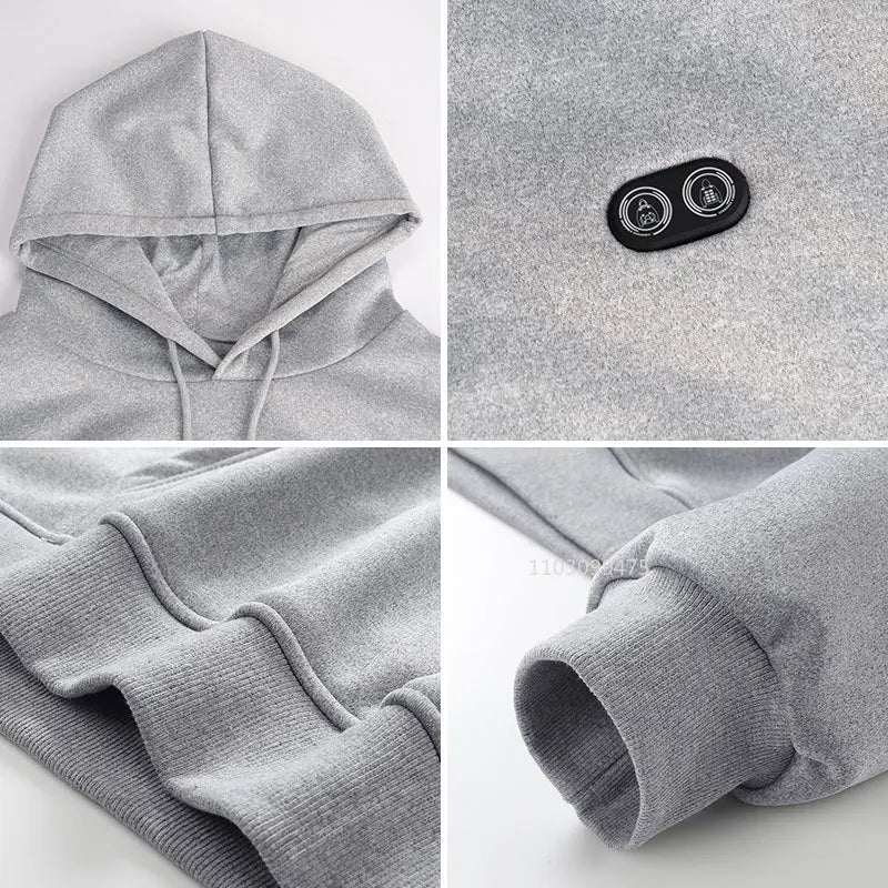 USB Heated Full Zip Long Sleeve Hooded Outdoor Sweatshirt