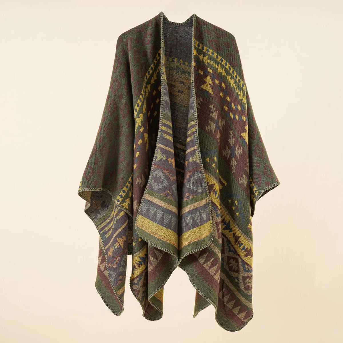 Geometric Pattern Open Front Poncho for Layering over Outfits