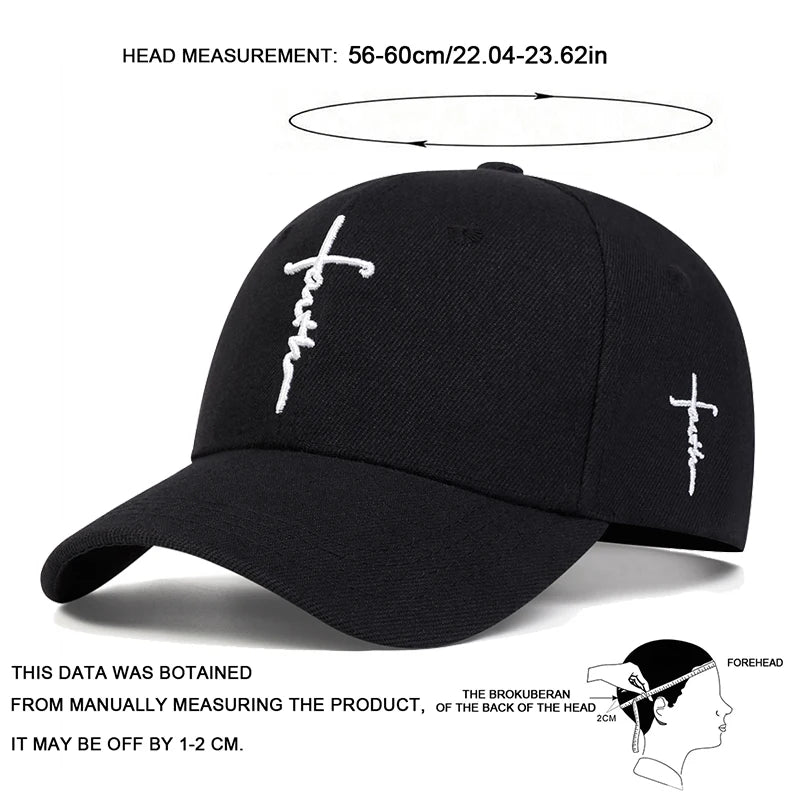 Cross Embroidered Baseball Cap with Adjustable Back Closure