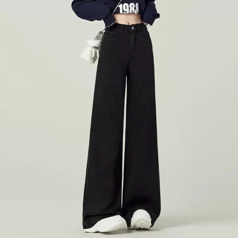 Women's Dark High Waist Wide Leg Denim Jeans