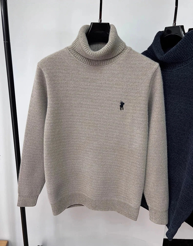 Men's Embroidered Turtleneck Long Sleeve Knit Sweater