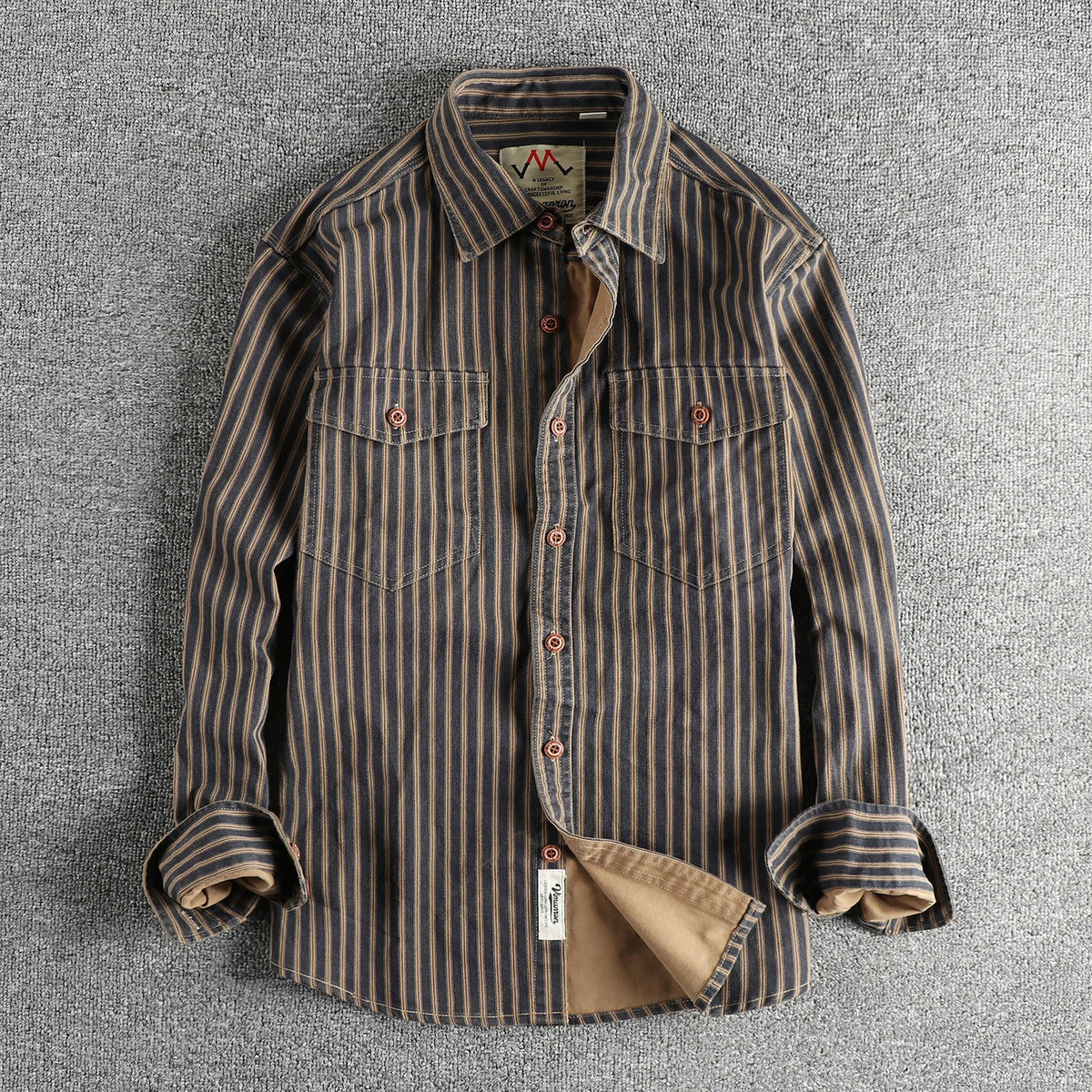 Men's Striped Cotton Button-Front Long-Sleeve Shirt
