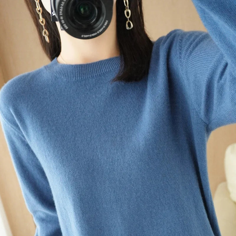 Women's Crew Neck Long Sleeve Sweater Casual Knit Layer