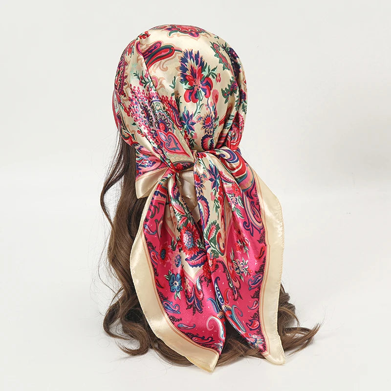 Printed Square Scarf with Ornate Paisley Pattern Options