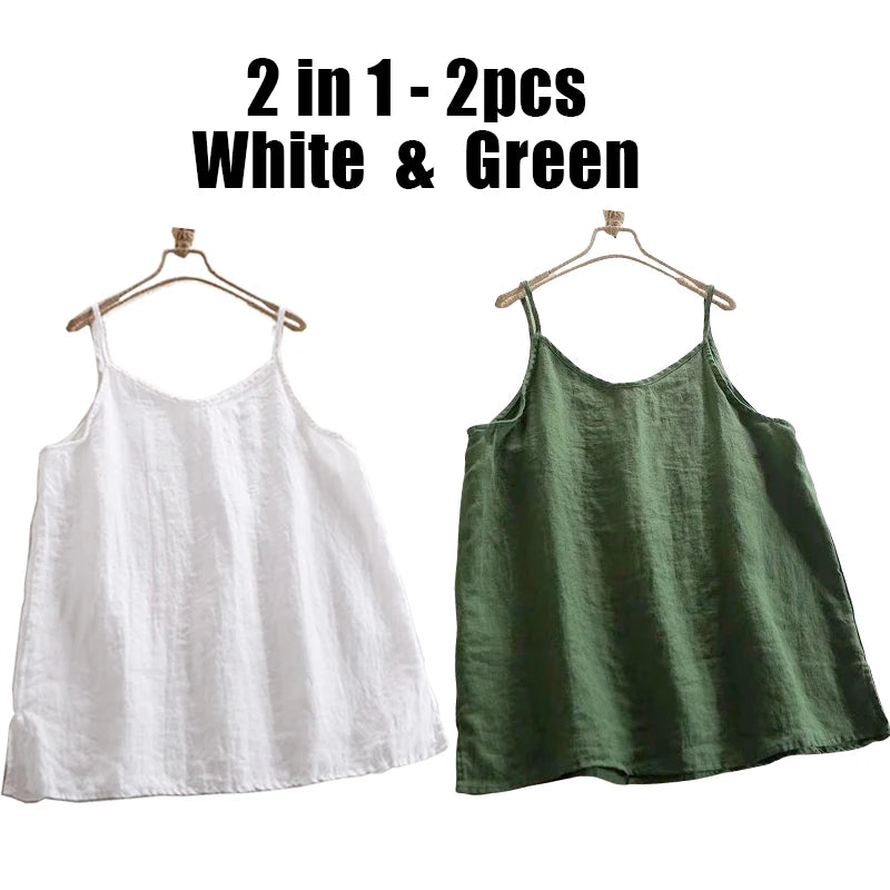 Women's Loose Polyester Camisole with Thin Straps and Single or Two Pack Options