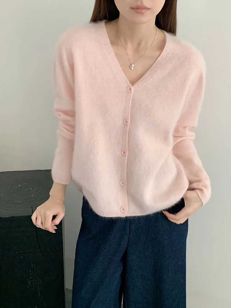 Women's V Neck Full Button Front Cardigan Casual Knit Layer