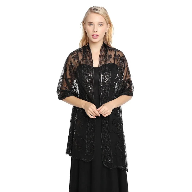 Floral Lace Fringed Wrap Scarf for Layering over Outfits
