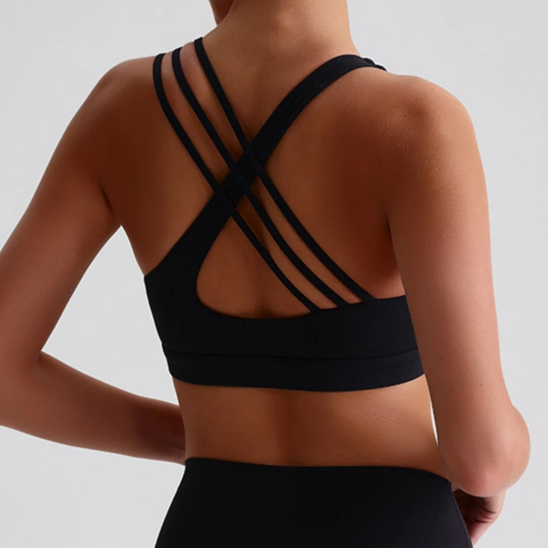 Women's Scoop Neck Multi Strap Cross Back Sports Bra