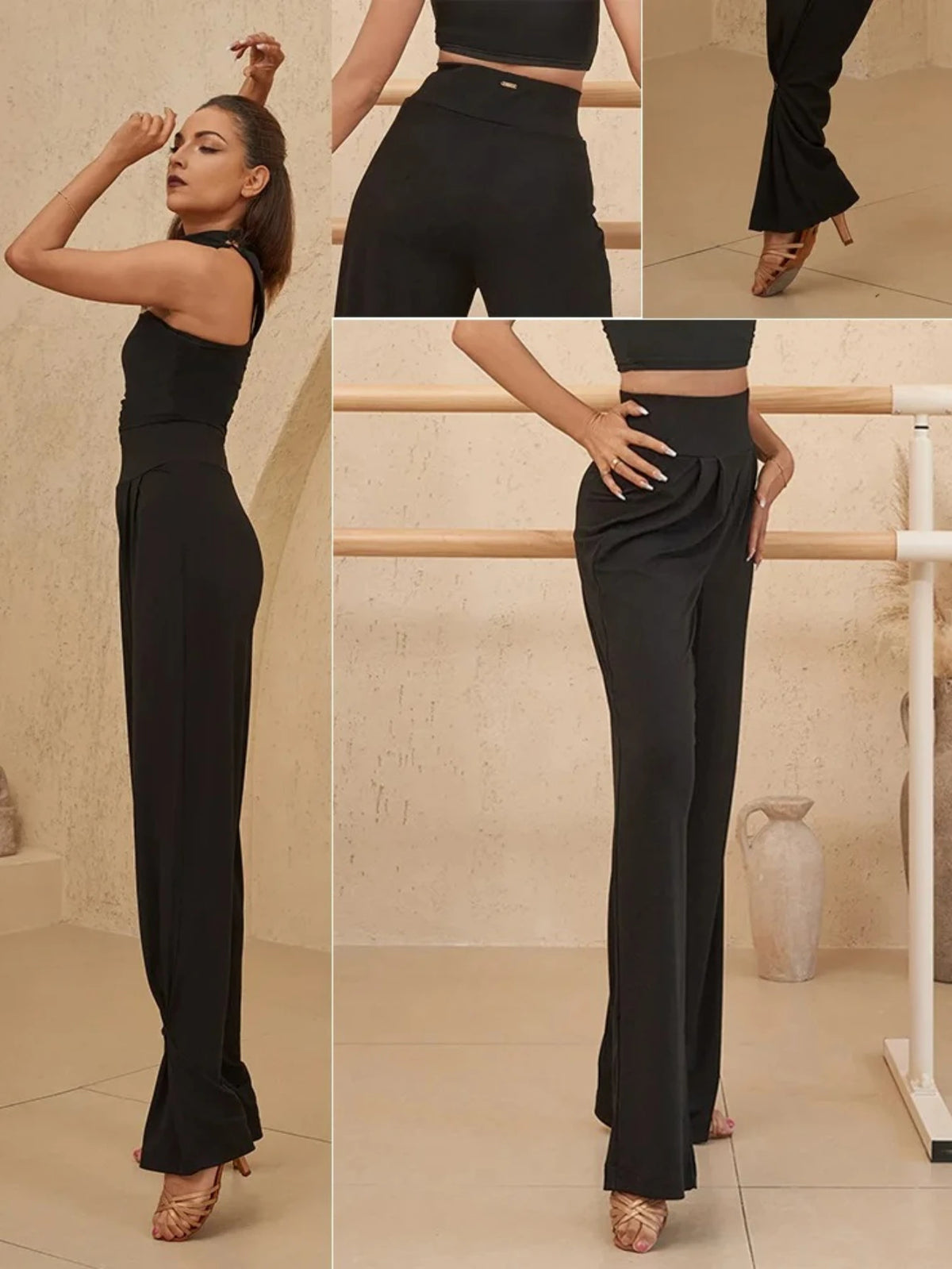 Women's High Waist Wide Leg Latin Dance Pants for Practice Outfits