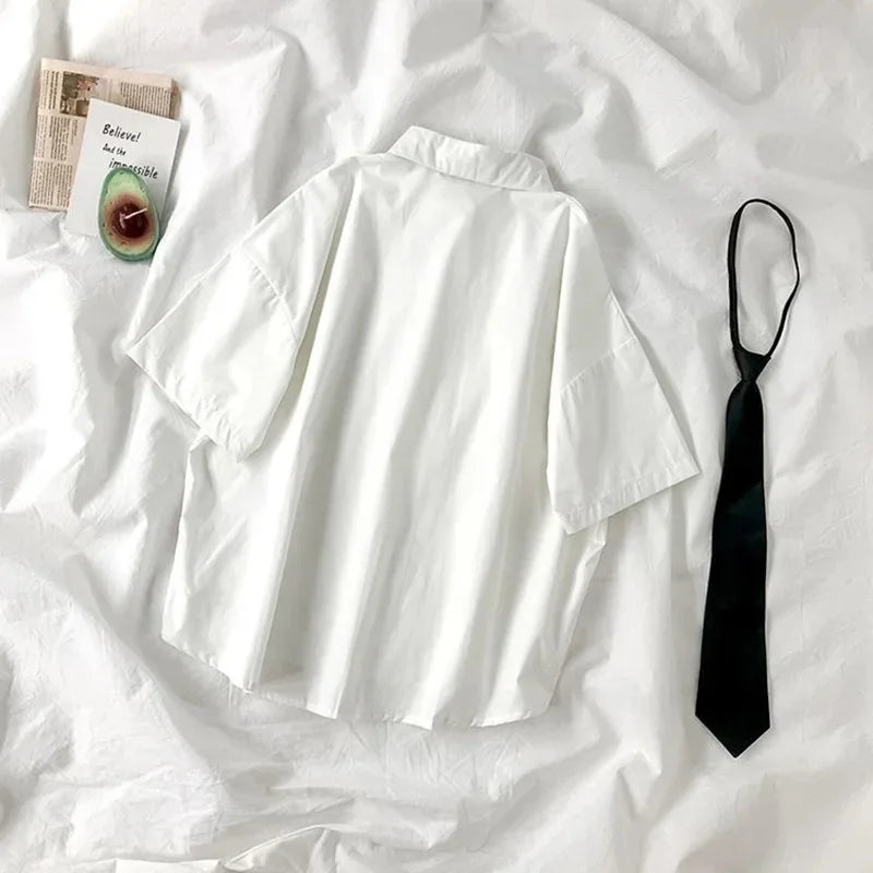Women's Short Sleeve Collared Shirt with Tie Option