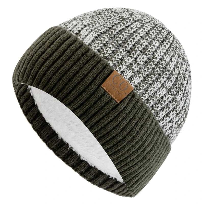 Unisex Knitted Beanie with Ribbed Cuff and Plush Inner Lining