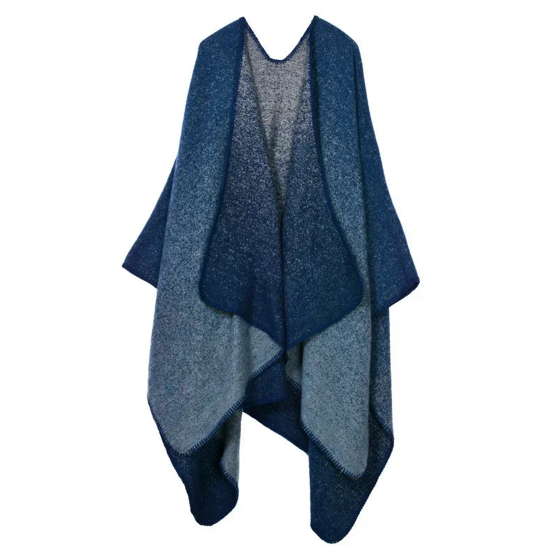 Patterned Fringed Open Front Poncho for Layering over Outfits
