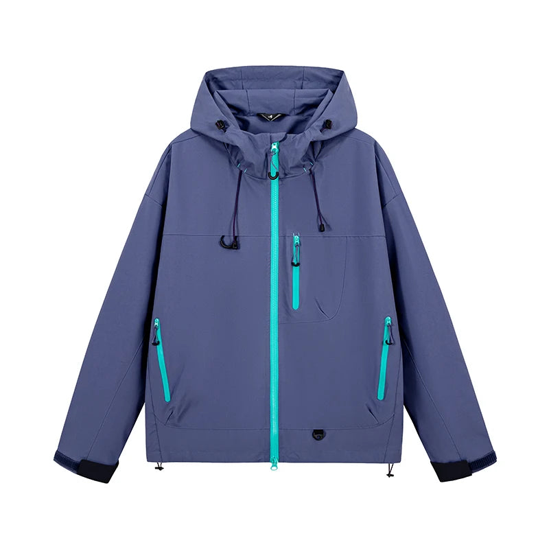 Hooded Long Sleeve Full Zip Outdoor Hiking Jacket with Pockets