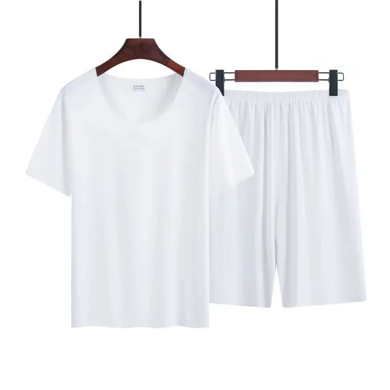 Men's Solid Crew Neck Short Sleeve Top and Shorts Pajama Set