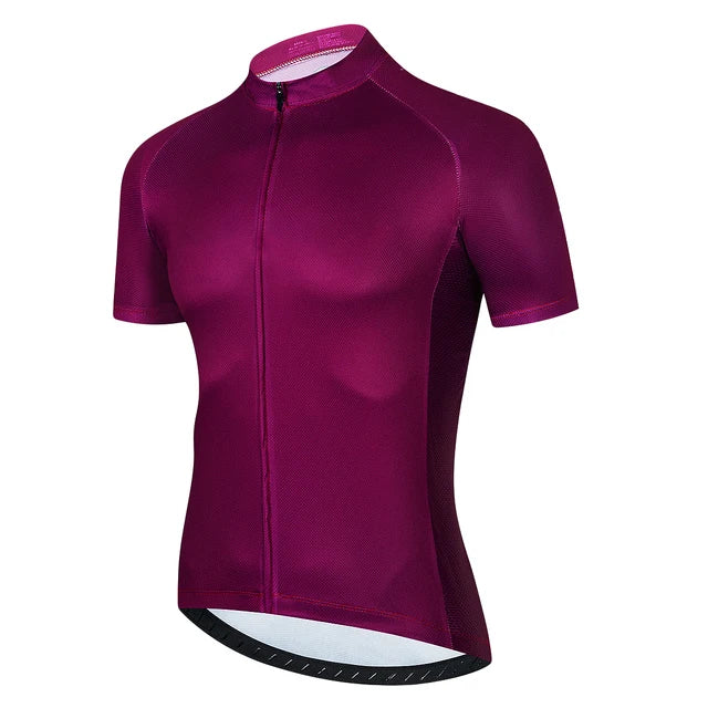 Solid Color Short Sleeve Full-Zip Cycling Jersey with Stand Collar