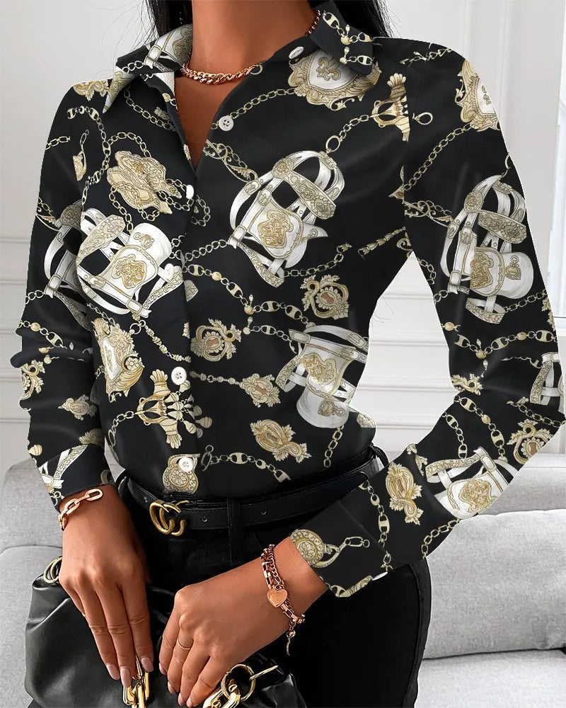 Women's Printed Collared Shirt with Assorted Pattern Options