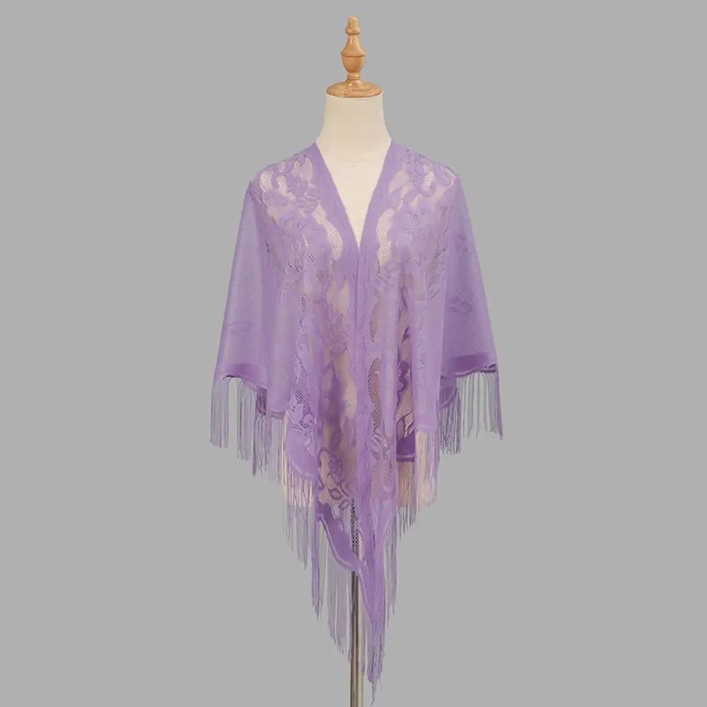 Floral Lace Fringed Wrap Scarf for Layering over Outfits