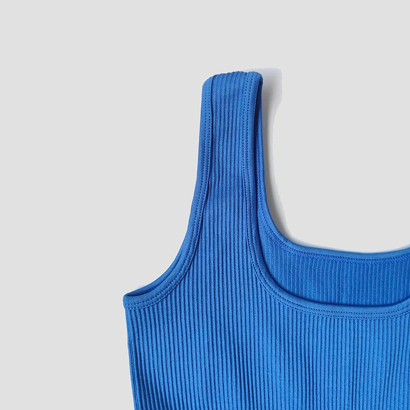 Women's Wide Strap Ribbed Nylon Blend Workout Jumpsuit with Long Legs