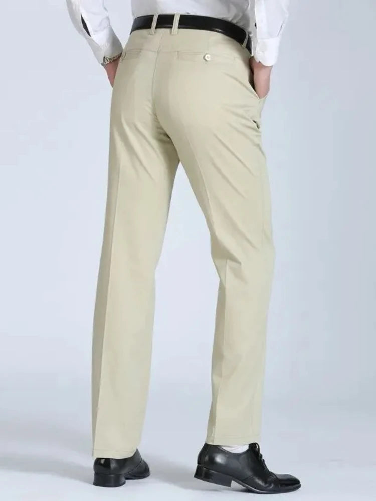 Men's High-Waist Cotton Straight-Leg Full-Length Pants