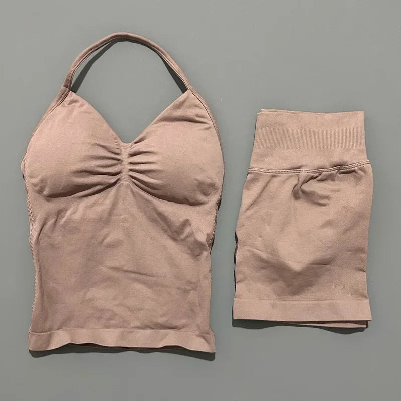 Women's Halter Tank And Shorts Yoga Set For Workout Outfits