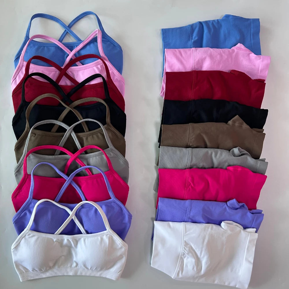 Women's Cross Strap Bra And Shorts Yoga Set