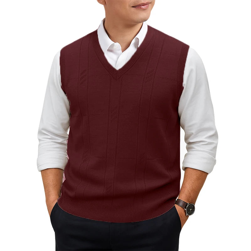 Men's V Neck Rib Panel Knit Vest
