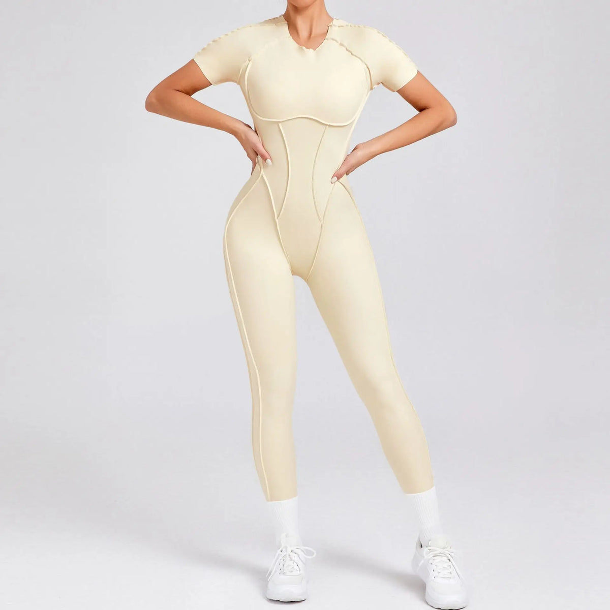 Women's Contoured Workout One Piece with Back Cutouts and Sleeve Length Options