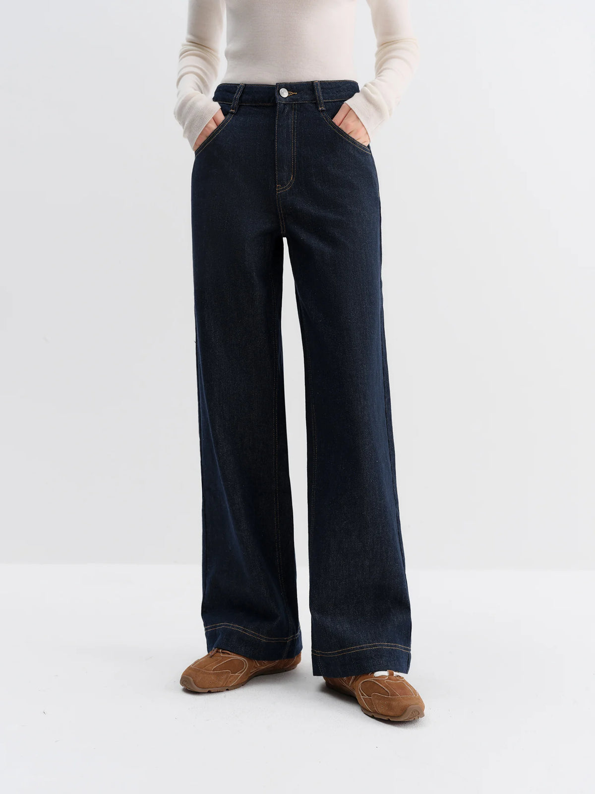 Women's Dark Wide Leg Denim Jeans For Everyday Outfits