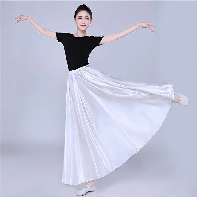 Women's Long Satin-Look Swing Dance Skirt with Length and Style Options