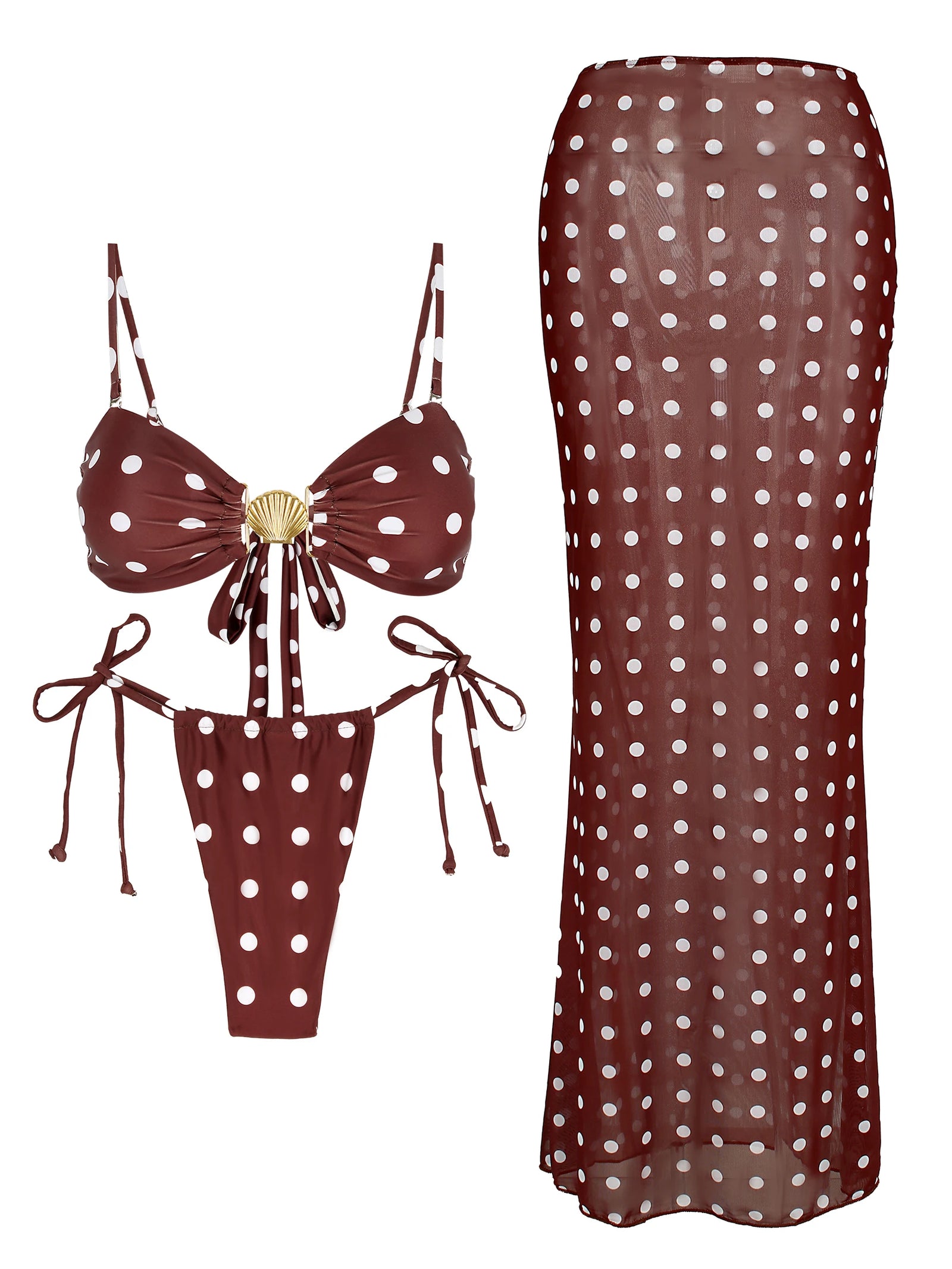 Polka Dot Bandeau Bikini with Skirt