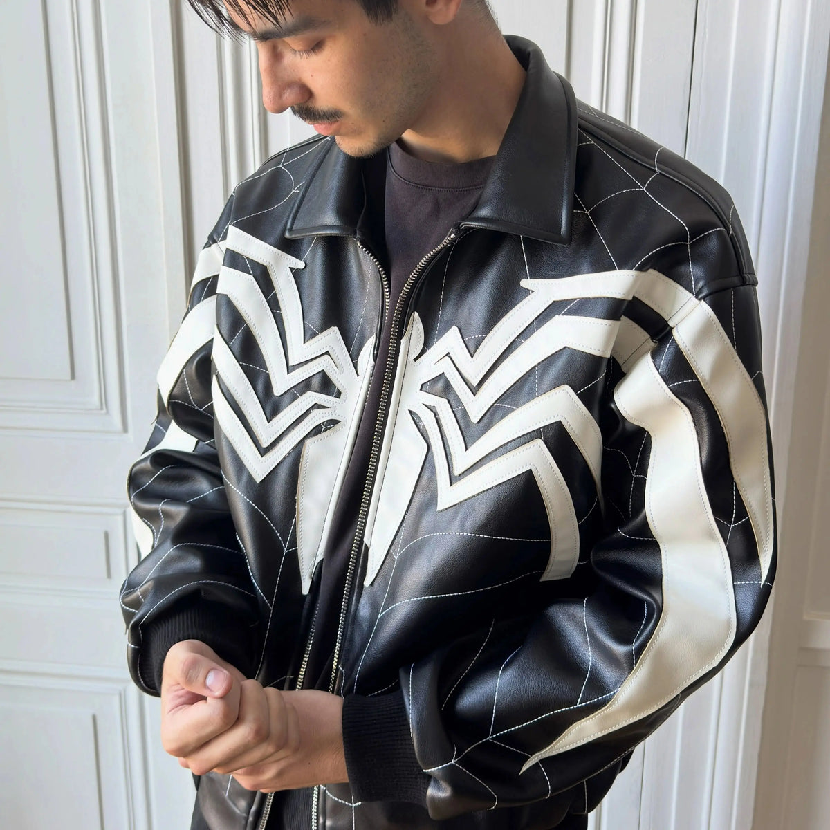 Spiderweb Graphic Long Sleeve Casual Front Closure Streetwear Jacket
