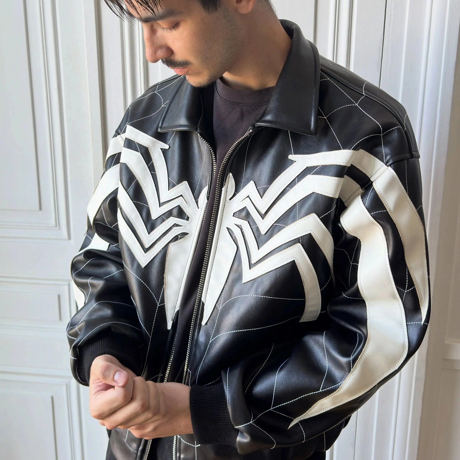 Spiderweb Graphic Long Sleeve Casual Front Closure Streetwear Jacket