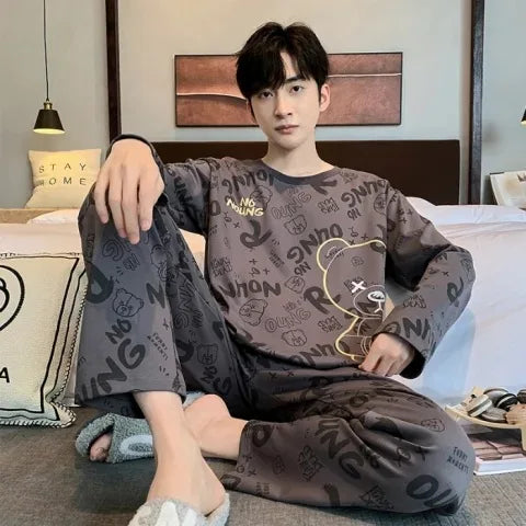 Men's Graphic Long Sleeve Crew Neck Top and Pants Pajama Set