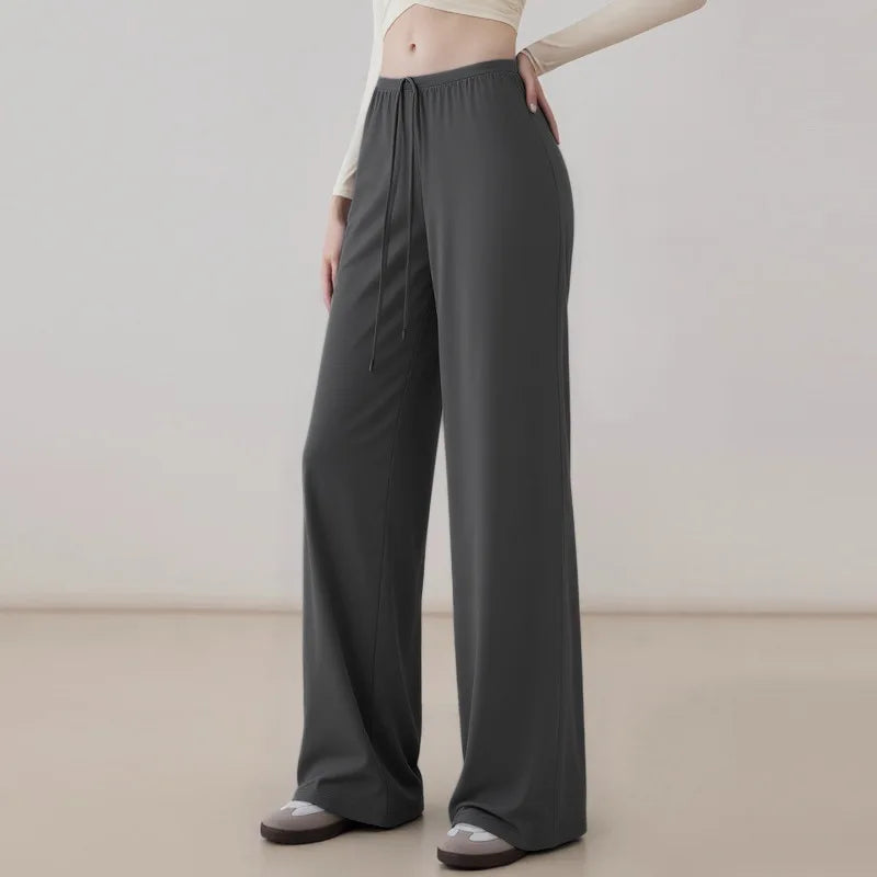 Women's Drawstring Waist Nylon Blend Wide Leg Pants for Casual Activewear