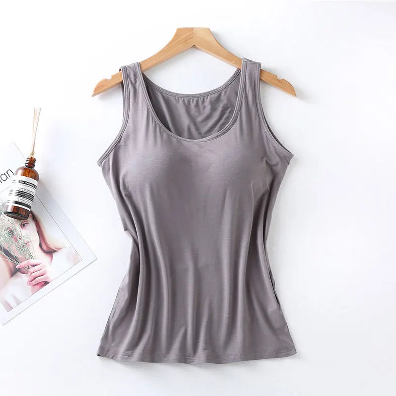 Women's Built-In Bra Tank Top with Scoop Neckline and Sleeveless Design