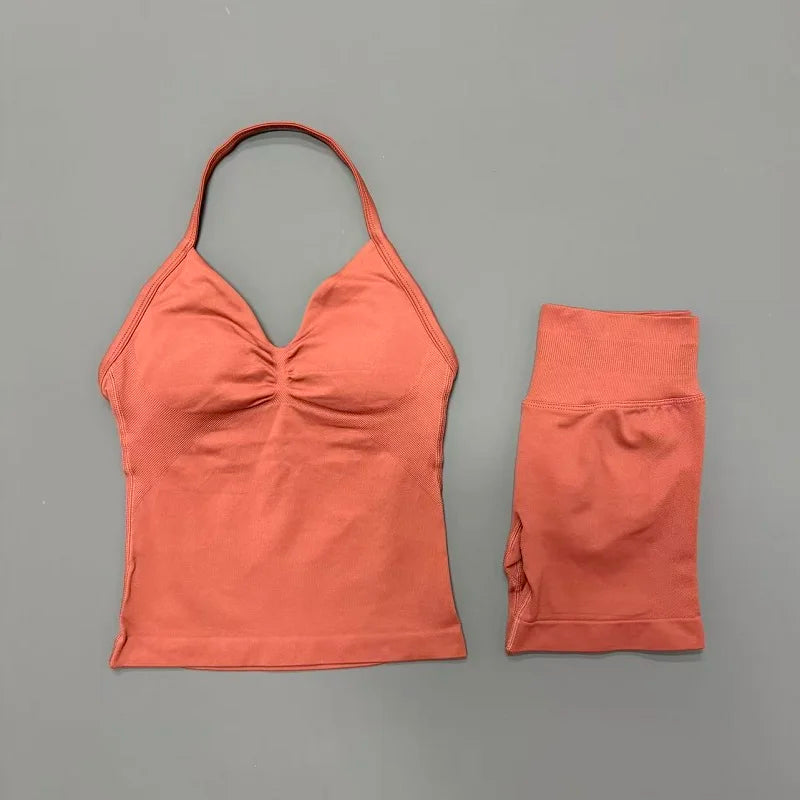 Women's Halter Tank And Shorts Yoga Set For Workout Outfits